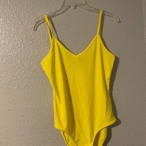 Yellow spaghetti strap body suit